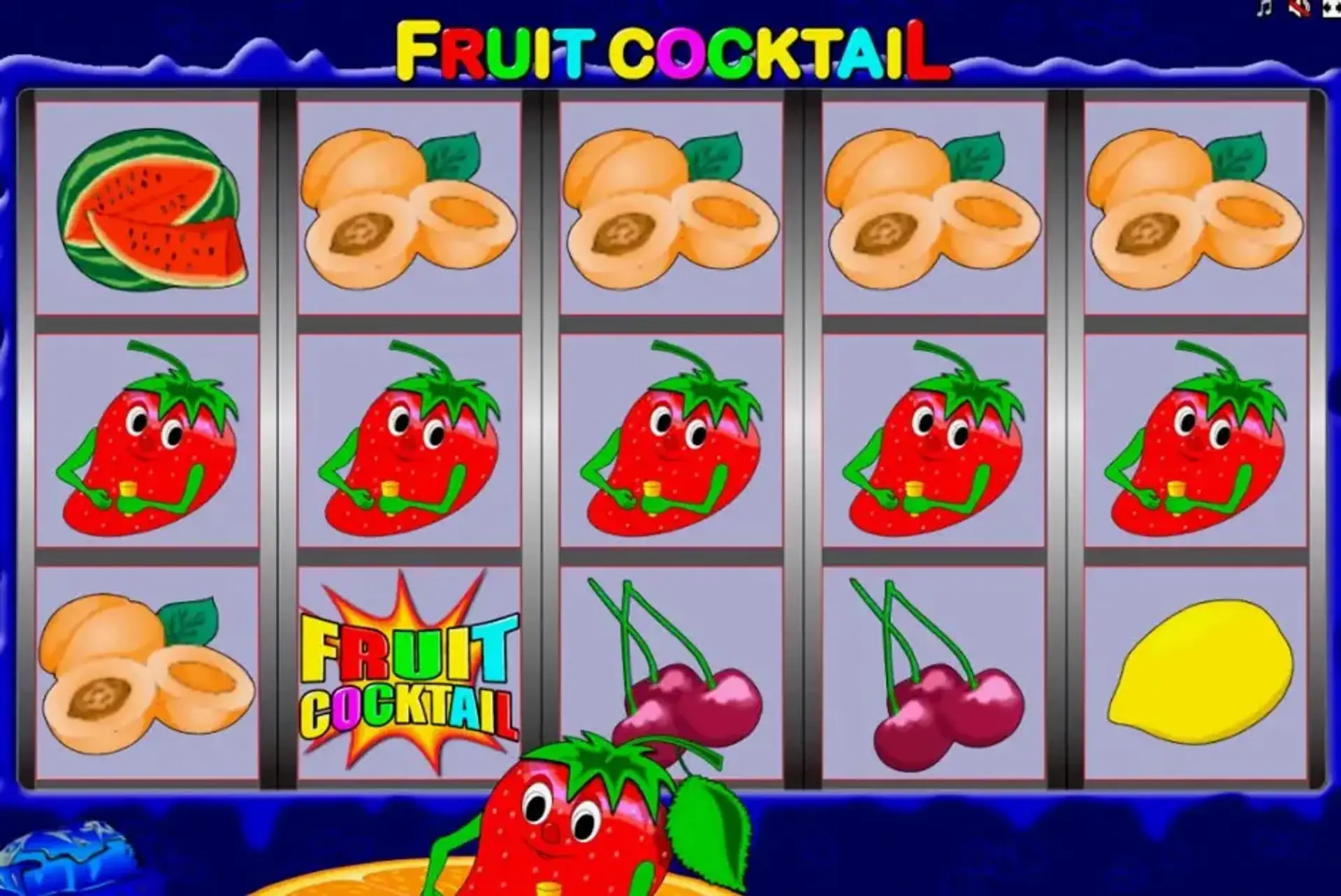 Pantalla principal del slot Fruit Cocktail de Igrosoft mostrando los carretes con símbolos de frutas